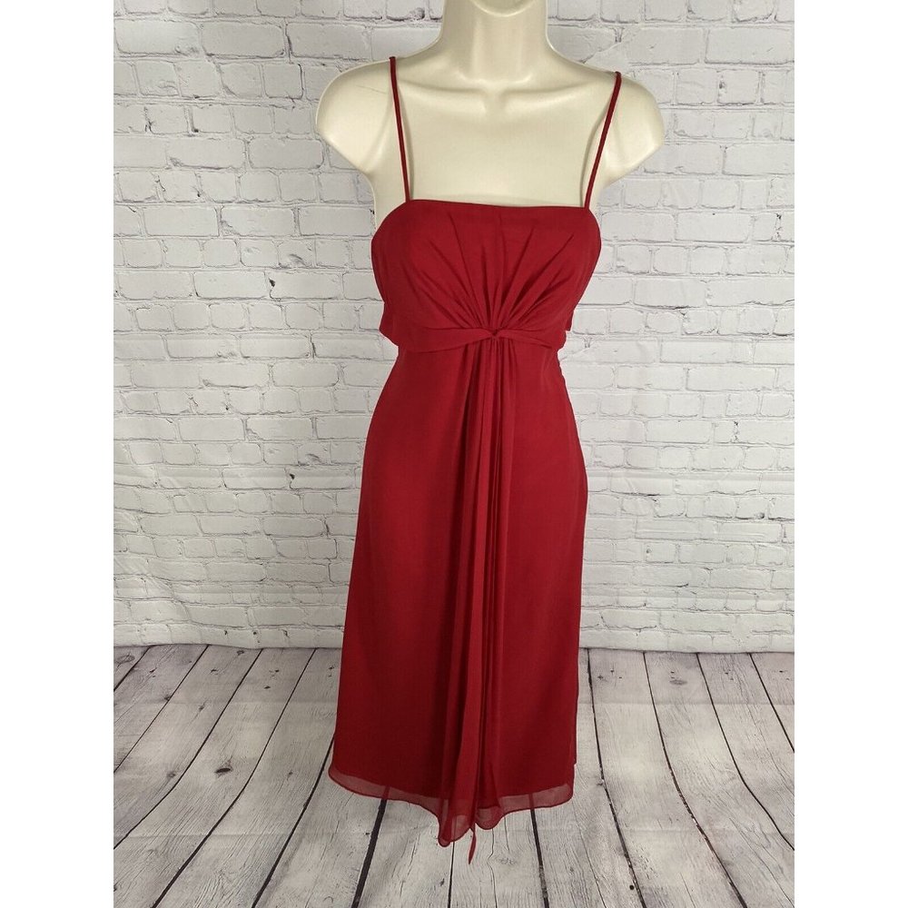 Bill Levkoff Red Pleated Front Sleeveless Midi Length Sheath Dress 4